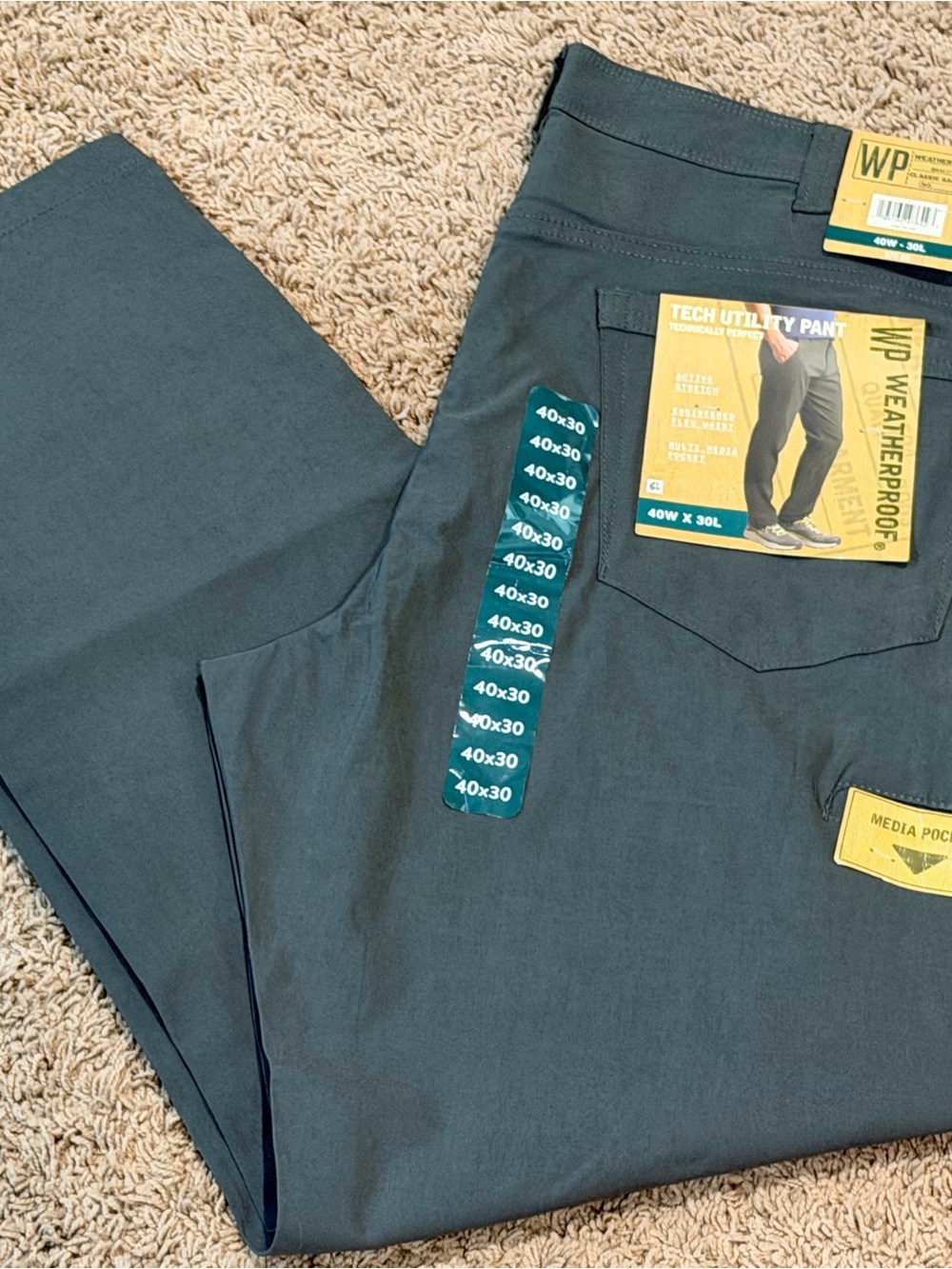 Weatherproof WP Men's Tech Utility Pant Stretch 40 X 30 Olive. NWT